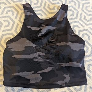Athleta Black and Gray Camo Conscious Crop Top